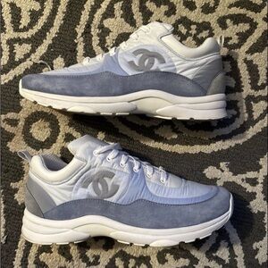 Vintage CHANEL 21C Interlocking CC Sky Blue Sneaker Trainers (US Size 12 / EU45)